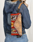 American Darling Wristlet Hand Tooled Upcycled Wool Genuine Leather Women Bag Western Handbag Purse