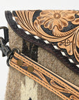 American Darling Wristlet Hand Tooled Upcycled Wool Genuine Leather Women Bag Western Handbag Purse