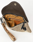 American Darling Wristlet Hand Tooled Upcycled Wool Genuine Leather Women Bag Western Handbag Purse