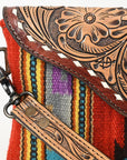 American Darling Wristlet Hand Tooled Upcycled Wool Genuine Leather Women Bag Western Handbag Purse