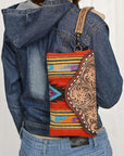 American Darling Wristlet Hand Tooled Upcycled Wool Genuine Leather Women Bag Western Handbag Purse