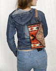 American Darling Wristlet Hand Tooled Upcycled Wool Genuine Leather Women Bag Western Handbag Purse