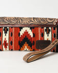 American Darling Wristlet Hand Tooled Upcycled Wool Genuine Leather Women Bag Western Handbag Purse