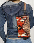 American Darling Wristlet Hand Tooled Upcycled Wool Genuine Leather Women Bag Western Handbag Purse