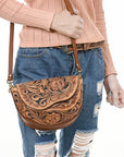 American Darling Adbga561 Small Crossbody Hand Tooled Genuine Leather Women Bag Western Handbag Purse