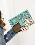 American Darling Adbgz842B Wallet Hand Tooled Hair-On Genuine Leather Women Bag Western Handbag Purse