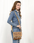 American Darling Adbgz843A Cross Body Hand Tooled Hair-On Genuine Leather Women Bag Western Handbag Purse