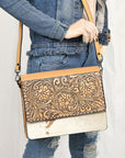 American Darling Adbgz843A Cross Body Hand Tooled Hair-On Genuine Leather Women Bag Western Handbag Purse