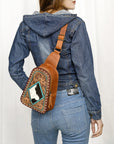 American Darling Sling Hand Tooled Genuine Leather Women Bag Western Handbag Purse
