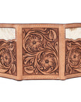 BAR H EQUINE Rodeo Floral Bifold & Trifold Wallet For Men Women HairOn Genuine Leather Tan