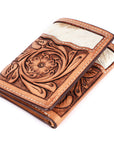 BAR H EQUINE Rodeo Floral Bifold & Trifold Wallet For Men Women HairOn Genuine Leather Tan