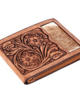 BAR H EQUINE Rodeo Floral Bifold & Trifold Wallet For Men Women HairOn Genuine Leather Tan