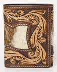 BAR H EQUINE Rodeo Floral Bifold & Trifold Wallet For Men Women HairOn Genuine Leather Tan