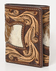BAR H EQUINE Rodeo Floral Bifold & Trifold Wallet For Men Women HairOn Genuine Leather Tan