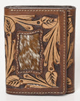BAR H EQUINE Rodeo Floral Bifold & Trifold Wallet For Men Women HairOn Genuine Leather Tan