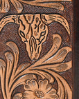 BAR H EQUINE Rodeo Steer Head Bifold & Trifold Wallet For Men Women Genuine Leather Brown
