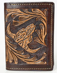 BAR H EQUINE Rodeo Steer Head Bifold & Trifold Wallet For Men Women Genuine Leather Brown