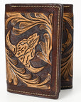 BAR H EQUINE Rodeo Steer Head Bifold & Trifold Wallet For Men Women Genuine Leather Brown