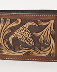 BAR H EQUINE Rodeo Steer Head Bifold & Trifold Wallet For Men Women Genuine Leather Brown