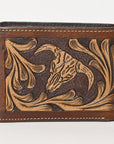 BAR H EQUINE Rodeo Steer Head Bifold & Trifold Wallet For Men Women Genuine Leather Brown