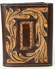 BAR H EQUINE Rodeo Floral Bifold & Trifold Wallet For Men Women HairOn Genuine Leather Brown