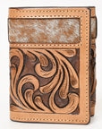 BAR H EQUINE Rodeo Floral Bifold & Trifold Wallet For Men Women HairOn Genuine Leather Brown