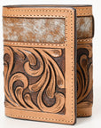 BAR H EQUINE Rodeo Floral Bifold & Trifold Wallet For Men Women HairOn Genuine Leather Brown