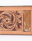 Bar H Equine Floral Genuine Leather Rodeo Bifold Wallet For Men Women Tan Flower Hand Carved & Tooled Wallet
