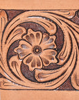 Bar H Equine Floral Genuine Leather Rodeo Bifold Wallet For Men Women Tan Flower Hand Carved & Tooled Wallet