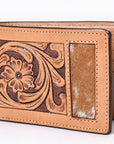 Bar H Equine Floral Genuine Leather Rodeo Bifold Wallet For Men Women Tan Flower Hand Carved & Tooled Wallet