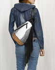 American Darling Sling Hand Tooled Crocodile Embossed Genuine Leather Women Bag Western Handbag Purse