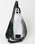 American Darling Sling Hand Tooled Crocodile Embossed Genuine Leather Women Bag Western Handbag Purse