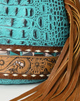 American Darling Sling Hand Tooled Crocodile Embossed Genuine Leather Women Bag Western Handbag Purse