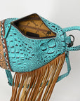 American Darling Sling Hand Tooled Crocodile Embossed Genuine Leather Women Bag Western Handbag Purse