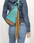 American Darling Sling Hand Tooled Crocodile Embossed Genuine Leather Women Bag Western Handbag Purse