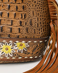 American Darling Sling Hand Tooled Crocodile Embossed Genuine Leather Women Bag Western Handbag Purse