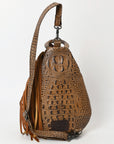 American Darling Sling Hand Tooled Crocodile Embossed Genuine Leather Women Bag Western Handbag Purse