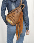 American Darling Sling Hand Tooled Crocodile Embossed Genuine Leather Women Bag Western Handbag Purse
