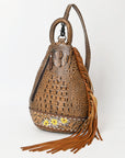 American Darling Sling Hand Tooled Crocodile Embossed Genuine Leather Women Bag Western Handbag Purse