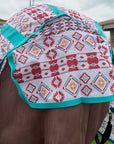 66 In - 84 In Hilason Horse Fly Sheet Uv Protect Mesh Bug Mosquito Summer White Aztec
