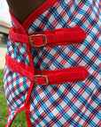 66 In - 84 In Hilason Horse Fly Sheet Uv Protect Mesh Bug Mosquito Summer Blue / Red Plaid