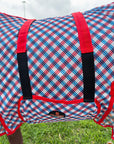 66 In - 84 In Hilason Horse Fly Sheet Uv Protect Mesh Bug Mosquito Summer Blue / Red Plaid