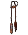 Bar H Equine Western Leather Horse Tack Set Floral Carved Beeded Inlay