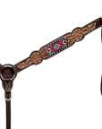 Bar H Equine Western Leather Horse Tack Set Floral Carved Beeded Inlay