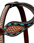 Bar H Equine Western Leather Horse Tack Set Basket Weave Carved Brown