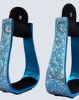 HILASON 3" Neck Western Aluminium Horse Stirrups Floral Engraved