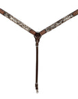Bar H Equine Western Hair On Leather Headstall & Breast Collar Floral Brown