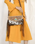 American Darling Adbg1484 Envelope Hand Tooled Hair-On Genuine Leather Women Bag Western Handbag Purse