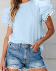 Jessie Layered Ric Rac Cap Sleeve Filled Neck Blouse