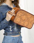 American Darling Adbg1509A Toiletry Hand Tooled Genuine Leather Women Bag Western Handbag Purse